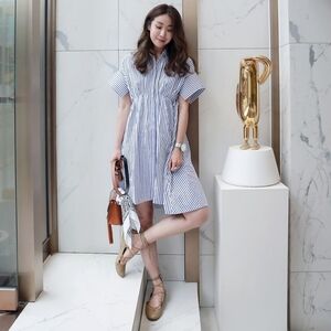 Victoria Beckham Blue and White Striped Dress Size M 100% Cotton